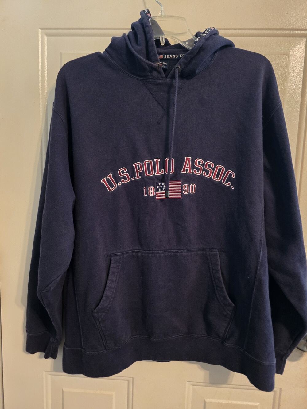 Vintage Men’s US Polo Assn Hoodie 90s Sz M Blue Flag Comfy Preppy Athleisure